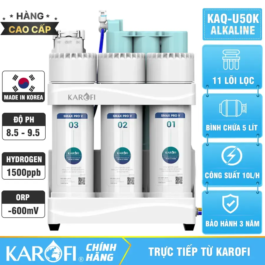 Máy lọc nước ion kiềm Karofi KAQ-U50K + ALKALINE 11 Lõi lọc